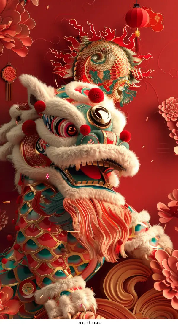Chinese New Year Lion Dance Illustration