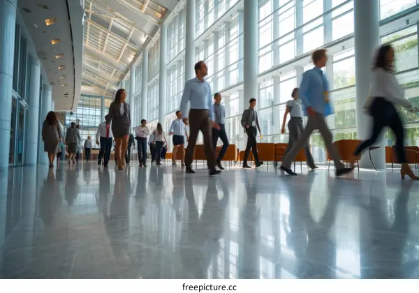Business people walking in a modern office building