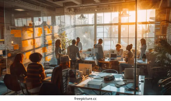 A group of people working together in an office space