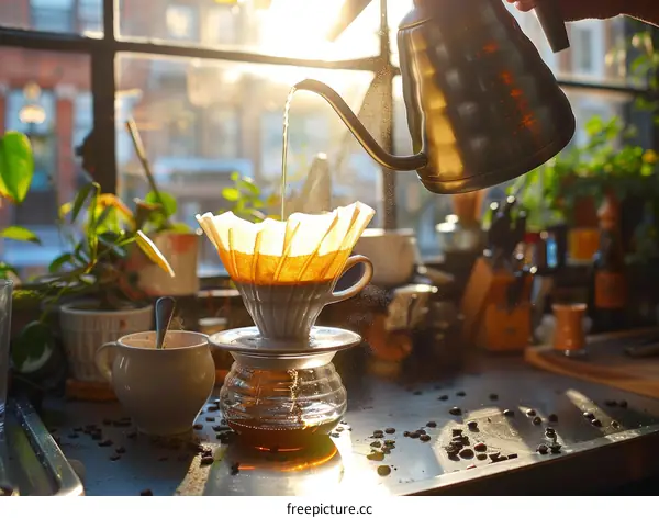 Pouring Hot Water into a Coffee Filter