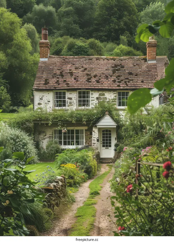 Thatched roof cottage in the countryside