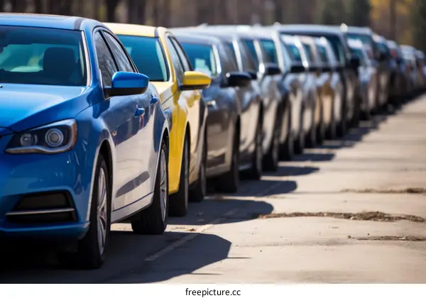 A row of parked cars on a city street