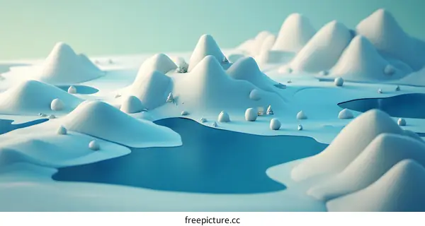 Abstract Winter Landscape with White Mountains and Blue Lakes