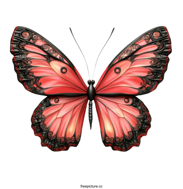 [Transparent Background PNG]Ornate Red Butterfly Illustration