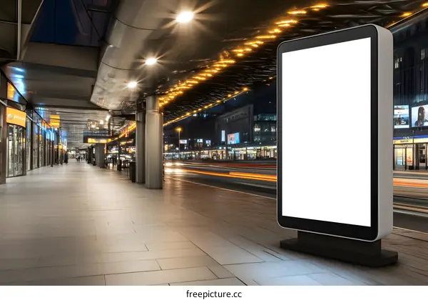 Blank Billboard Mockup at Night In City
