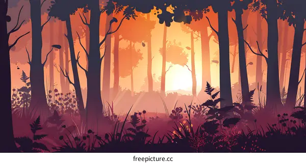 Sunrise in the Forest Landscape Illustration