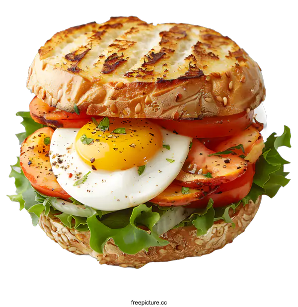 [Transparent Background PNG]Fried Egg Sandwich with Tomato and Lettuce