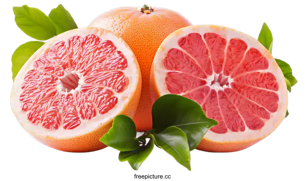 [Transparent Background PNG]Fresh Ripe Grapefruit With Green Leaves