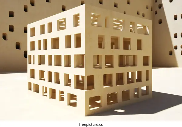 Abstract 3D Building Design with Square Windows