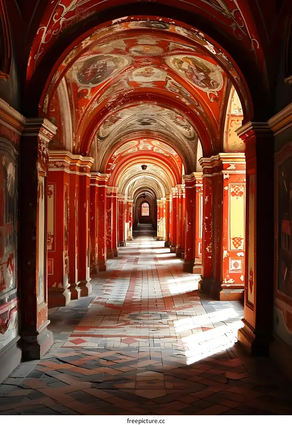 Red Painted Vaulted Corridor