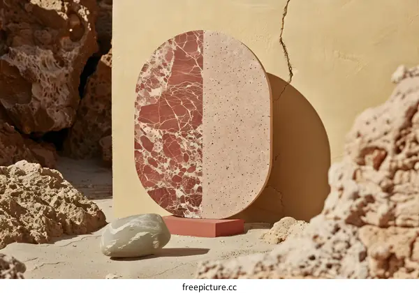 Abstract Minimalist Composition with Marble and Rocks