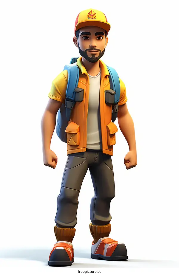 Bearded Male Hiker Wearing Yellow and White Outfit and Brown Hat