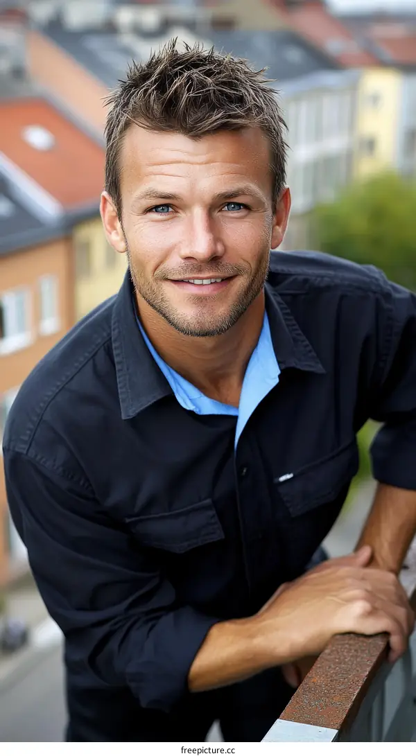 Smiling Caucasian Man in Urban Setting