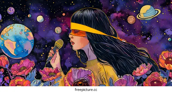 Cosmic Serenade: A Woman Singing to the Universe