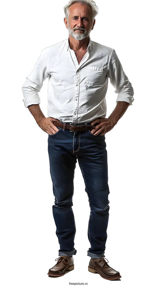 [Transparent Background PNG]Portrait of a man in white shirt and blue jeans