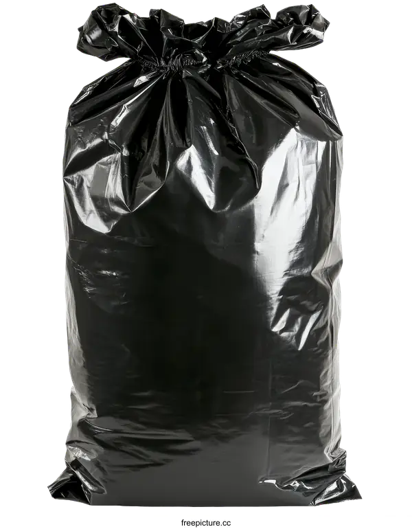 [Transparent Background PNG]Black Plastic Garbage Bag for Waste Disposal