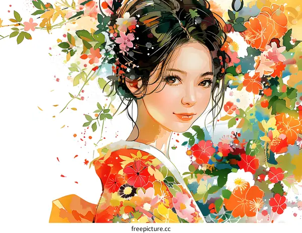 A Japanese Geisha in a Kimono