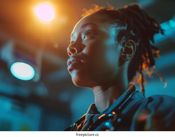 Portrait of a young female doctor looking thoughtfully into the distance