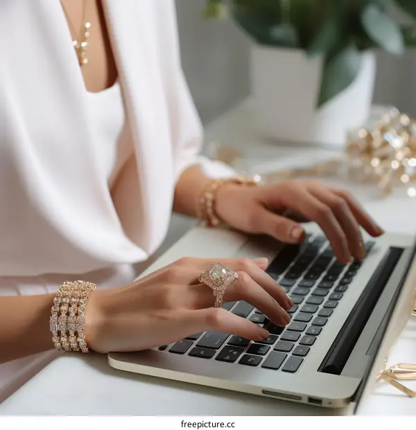 Elegant business woman working on laptop in home office