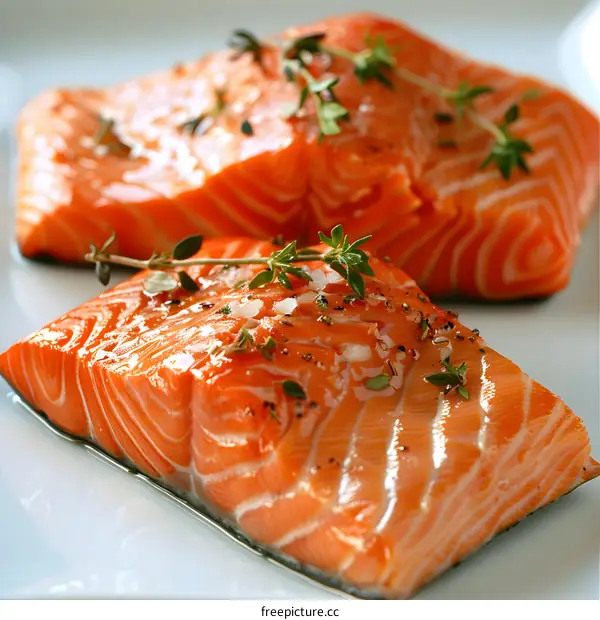 Three pieces of raw salmon fillet