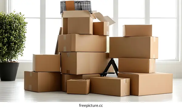 Moving Day Cardboard Boxes Interior Scene