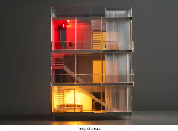 Glass Building Model with Interior Lighting
