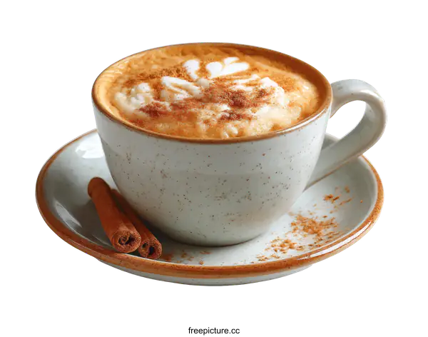[Transparent Background PNG]Delicious Cappuccino with Cinnamon Sticks in a Stylish Mug