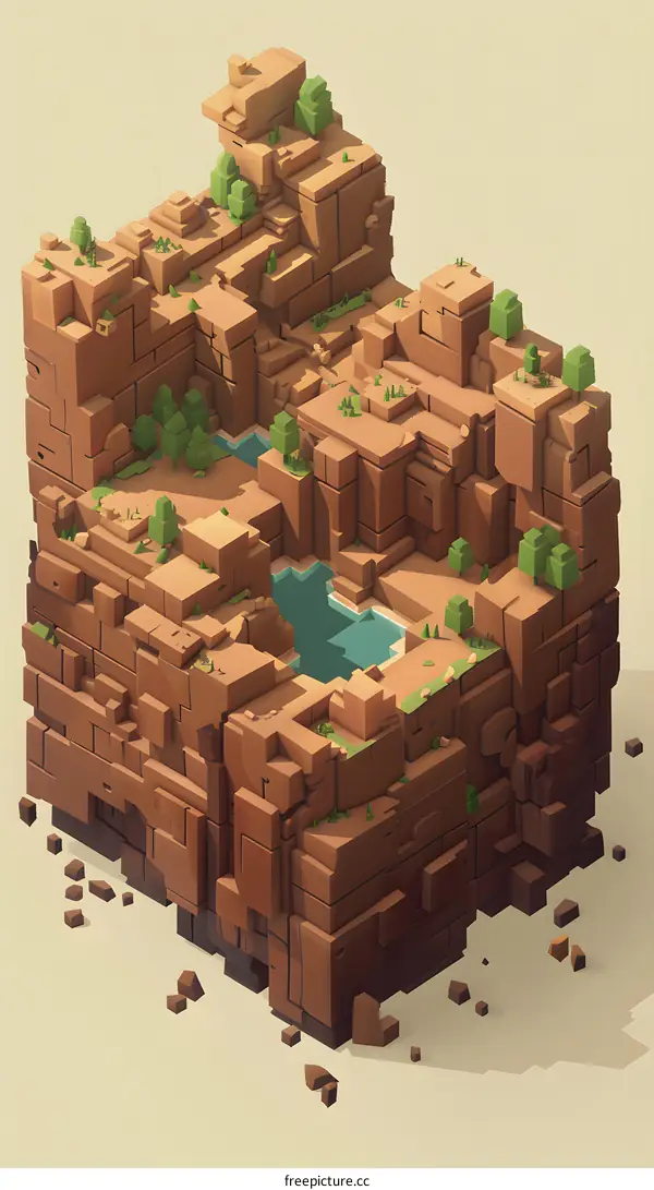 Low Poly Desert Landscape with Two Pools