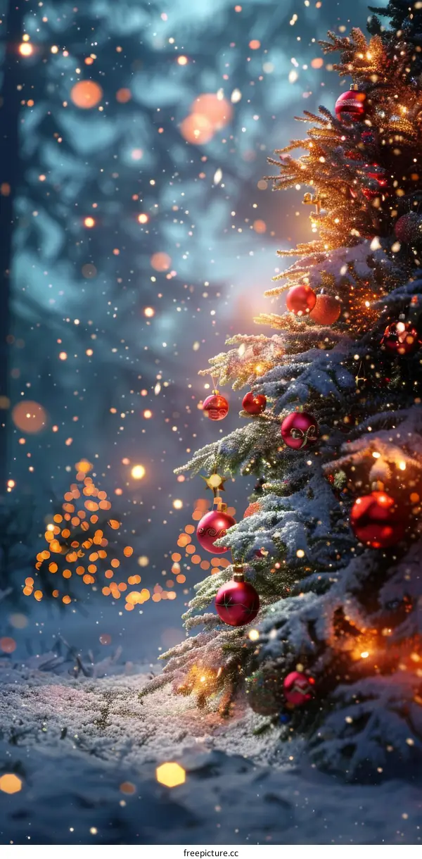 Christmas tree in the snowy night