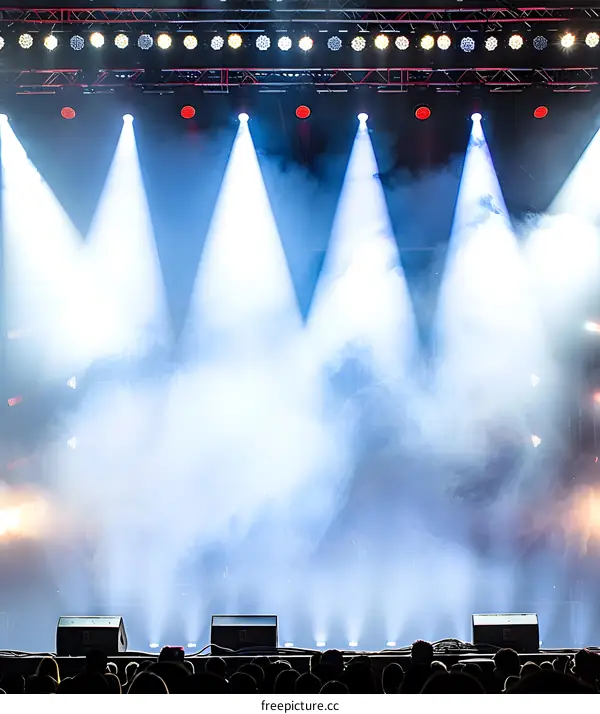Stage Lights and Smoke with a Crowd of People