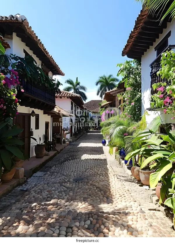 Cobblestone Street In A Colonial Town