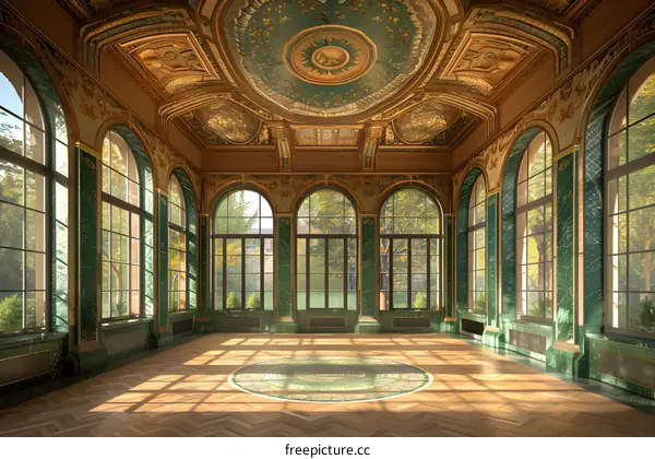 Ornate Green and Gold Room with Windows