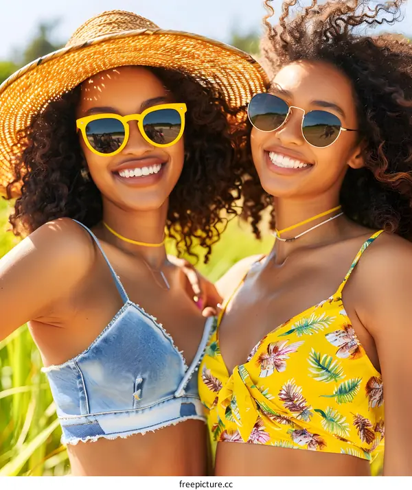 Two Smiling Women Wearing Summer Outfits