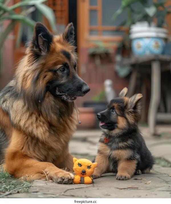 German Shepherd Dog Puppy and Adult Dog