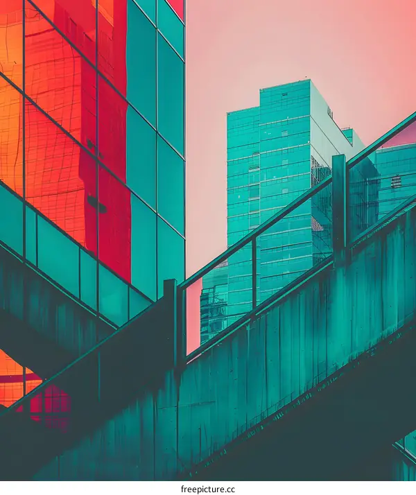 Abstract Architecture with Glass Facade and Colorful Reflections