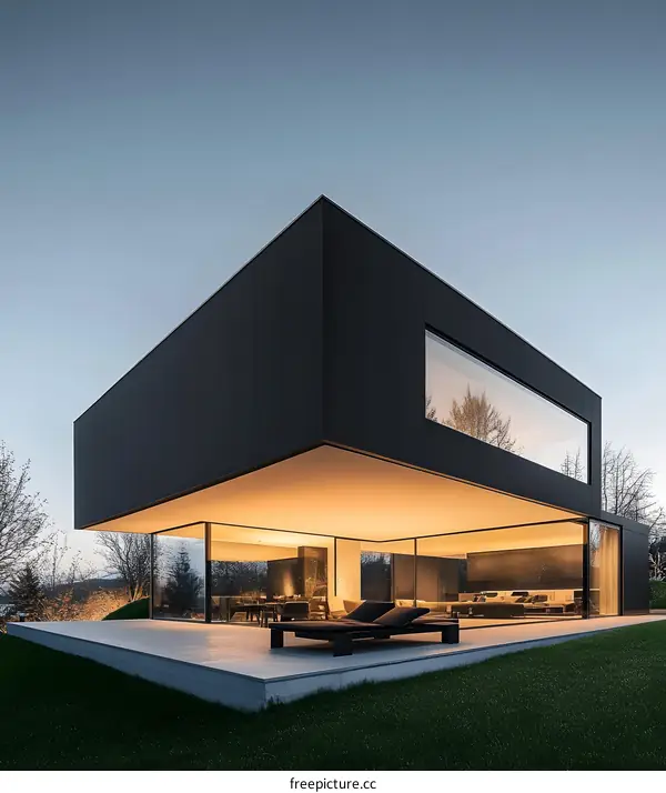 Modern Black House with Large Windows and Patio