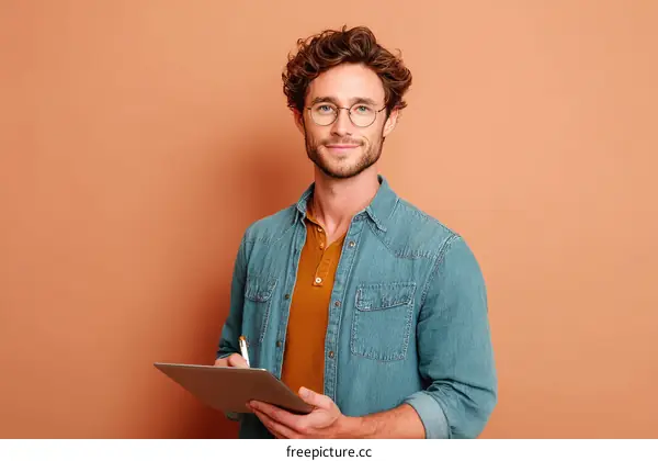 Caucasian Man Holding Clipboard Portrait