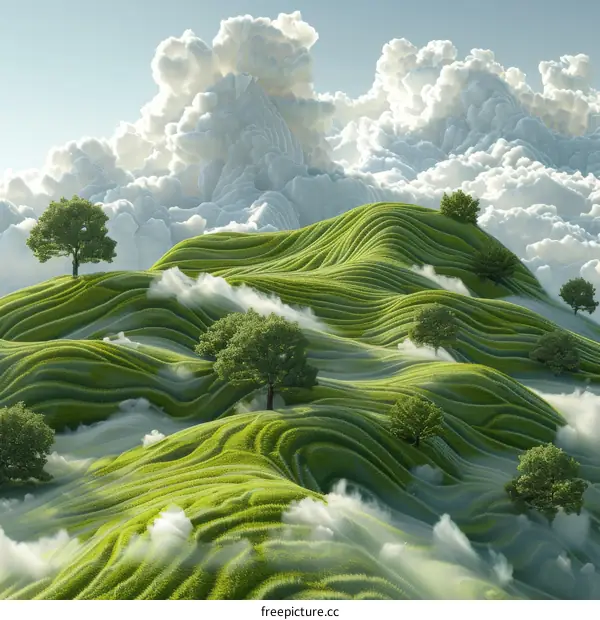 Rolling Green Hills with Clouds