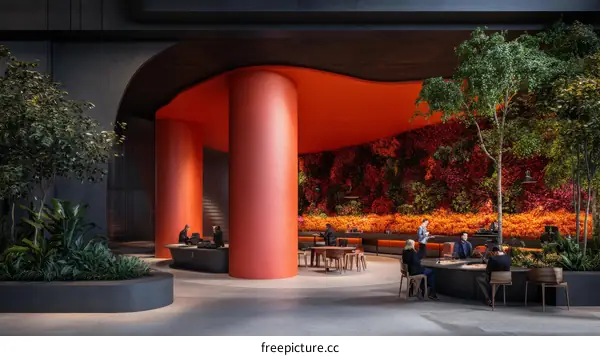 Modern Lobby with Living Wall and Orange Accents
