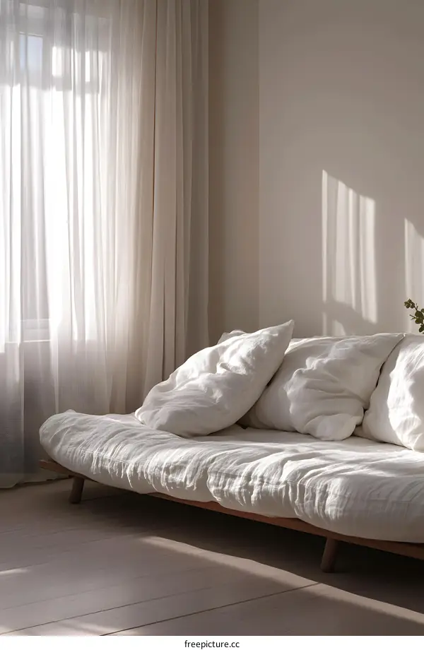 White Linen Sofa in Minimalist Living Room