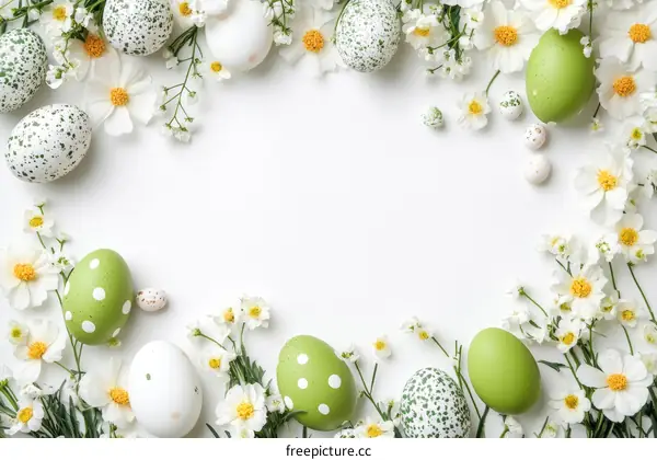 Easter eggs decorated with flowers and greenery