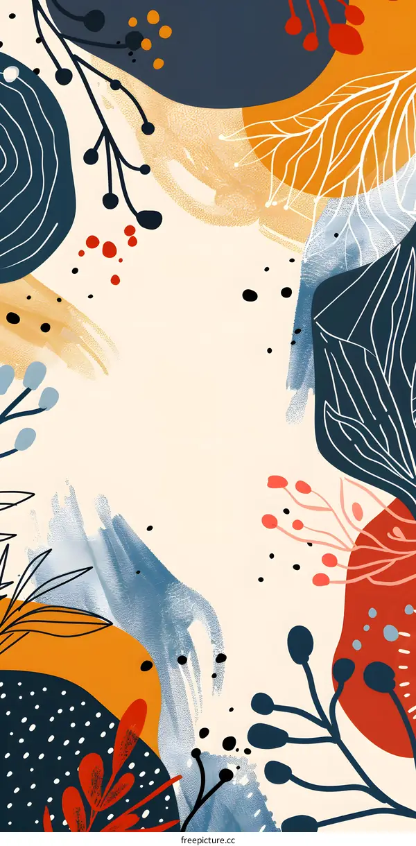 Abstract Floral Background with Blue, Orange and Red Colors