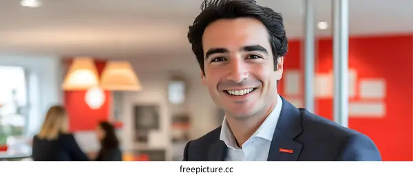 Smiling Businessman in Office Setting