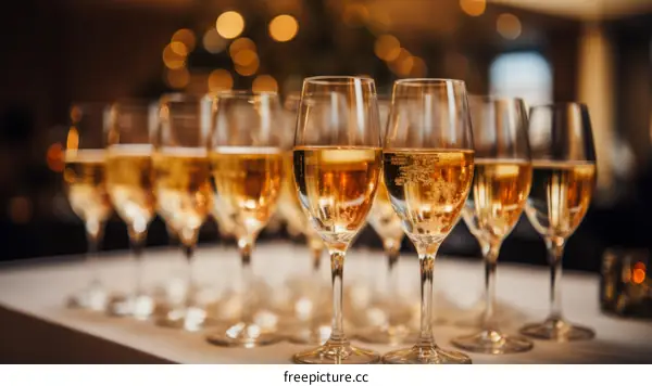 Close-up of champagne glasses at a party
