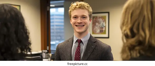 Young Caucasian Man Smiling In Office Setting
