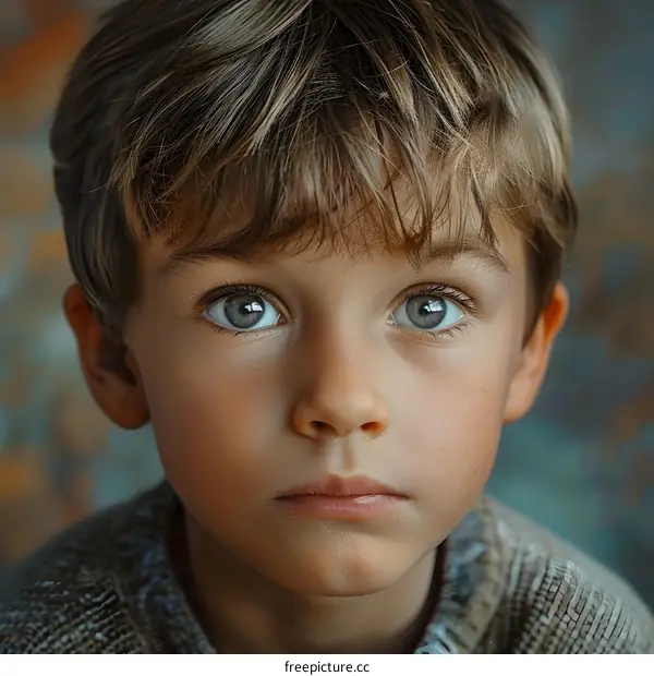 Portrait of a boy with big green eyes