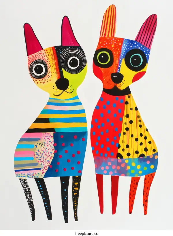 Colorful Patchwork Cats Illustration