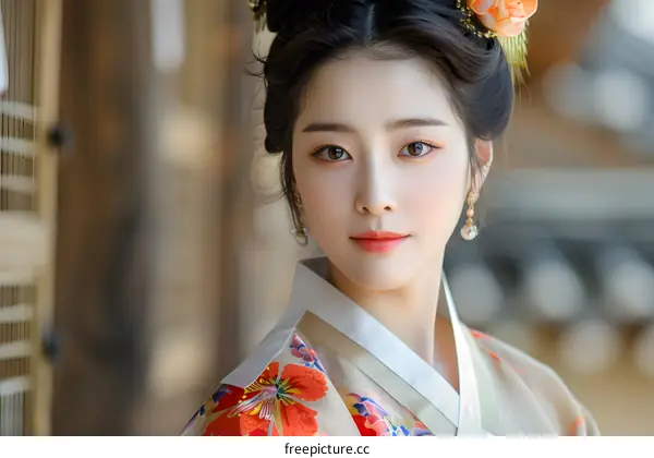 Portrait of a beautiful Korean woman in hanbok