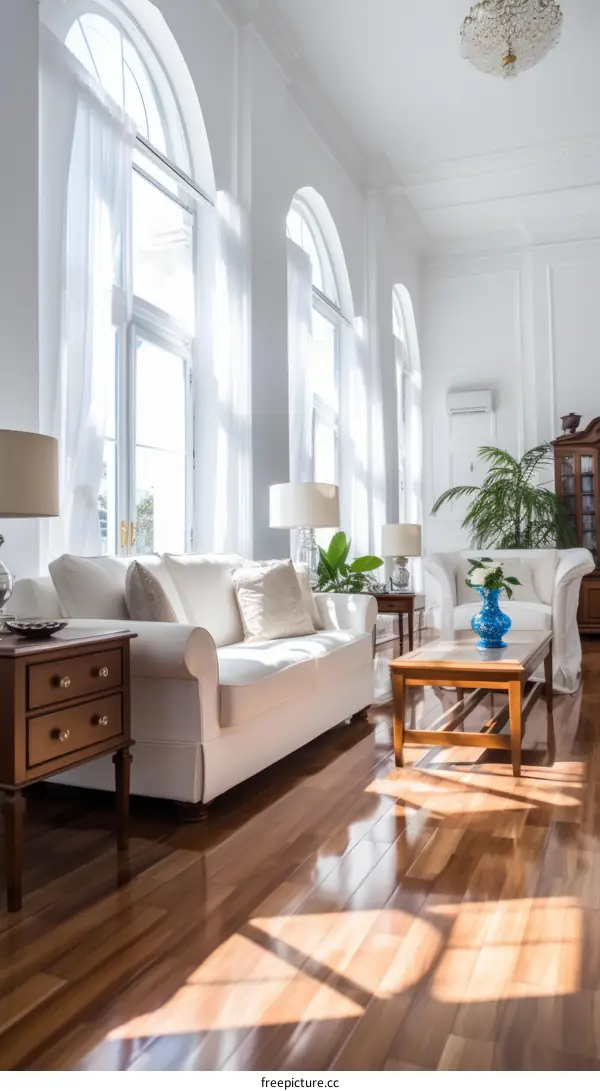 Spacious and Elegant Living Room with Large Windows
