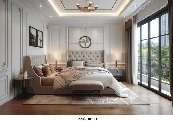 Elegant Bedroom Interior Design with Large Windows